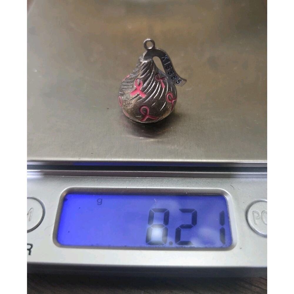 Vintage Sterling Silver Hershey’s Kisses‎ Pink Ribbon Charm Pendant 8.19g